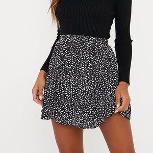 Black Spotted Print Tiered Frill Mini Skirt